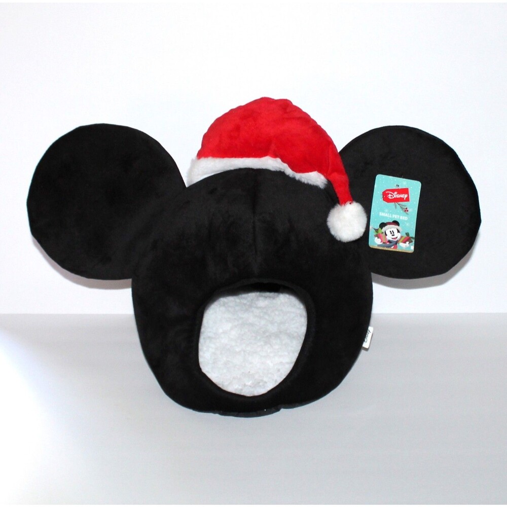 Disney Small Pet Bed Fetch Mickey Santa Hat Christmas dog cat black red